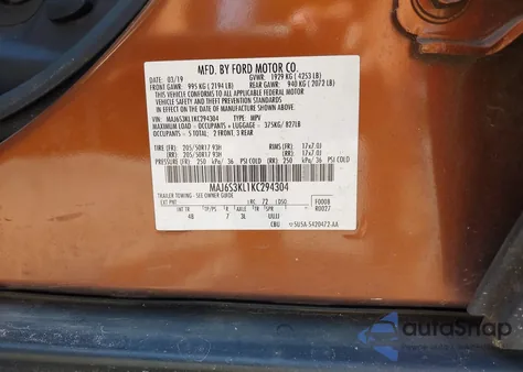 2019 Ford Ecosport Titanium z USA, uszkodzony, nr VIN MAJ6S3KL1KC294304